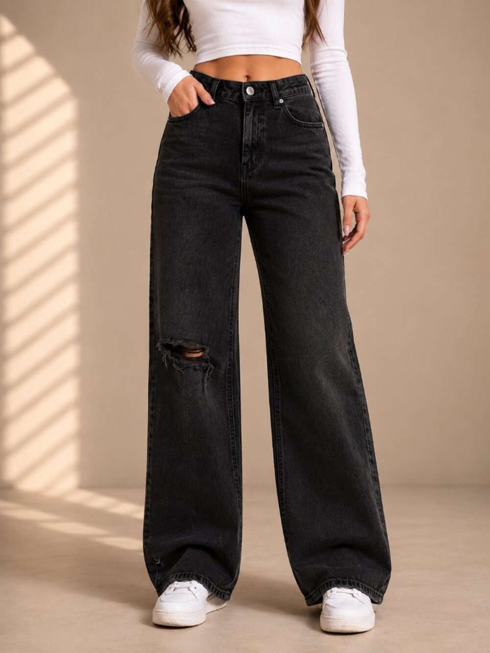 Garage Denim Distressed Wide Leg Jeans Black Wash (Women’s 26 / Size 3)